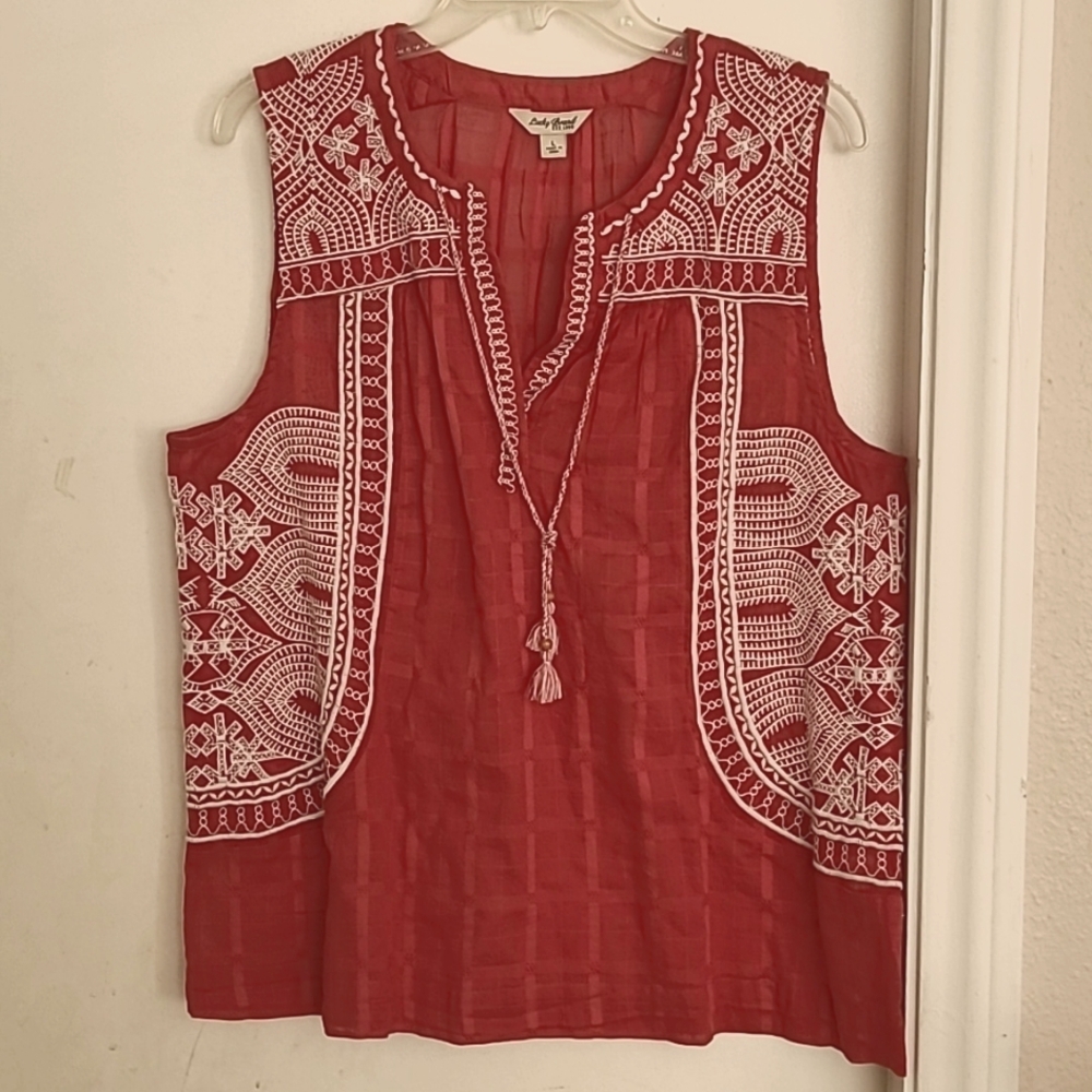 RED embroidered LUCKY BRAND blouse